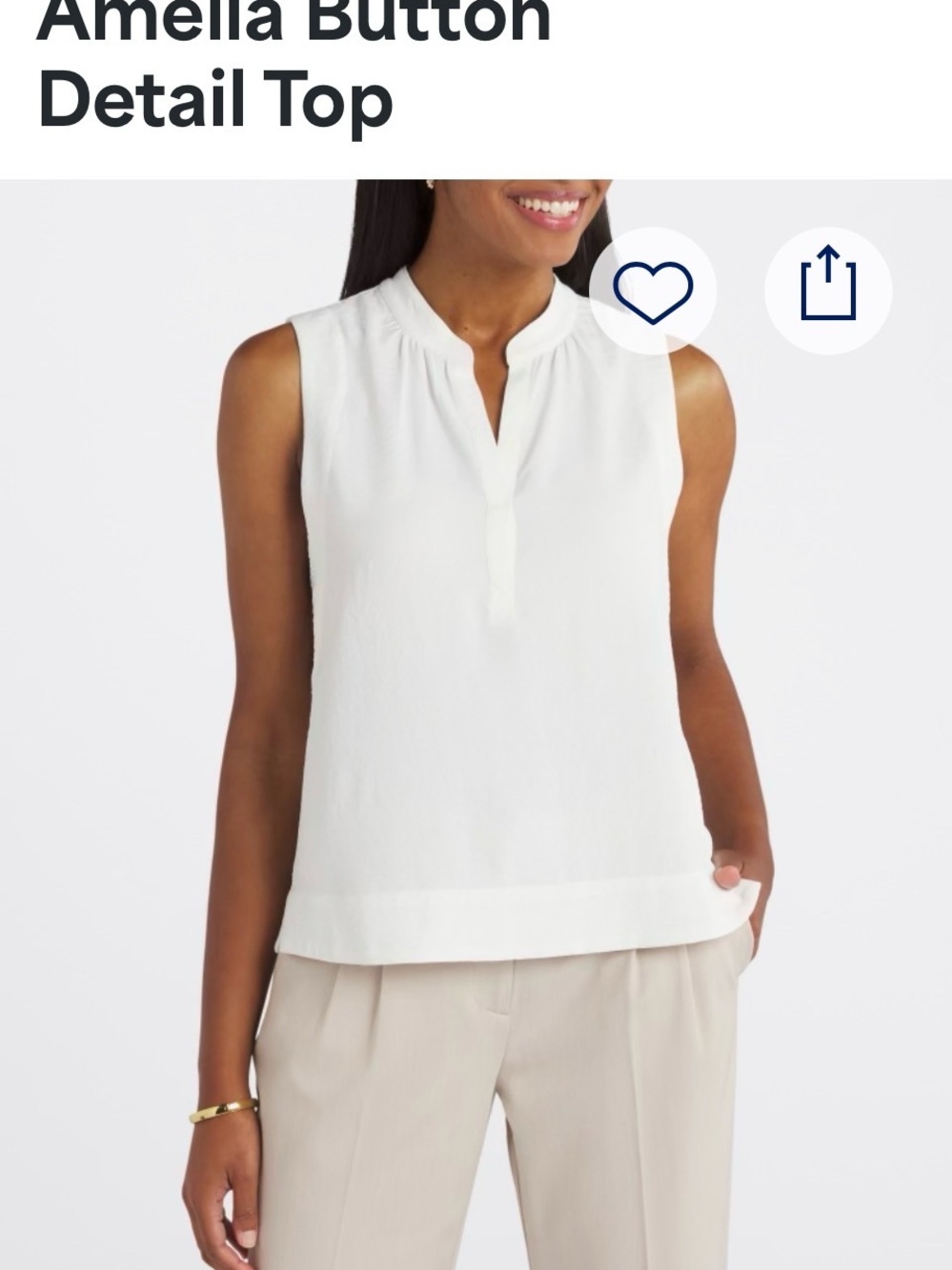 Nine Britton White Textured Sleeveless Split-Neck Top